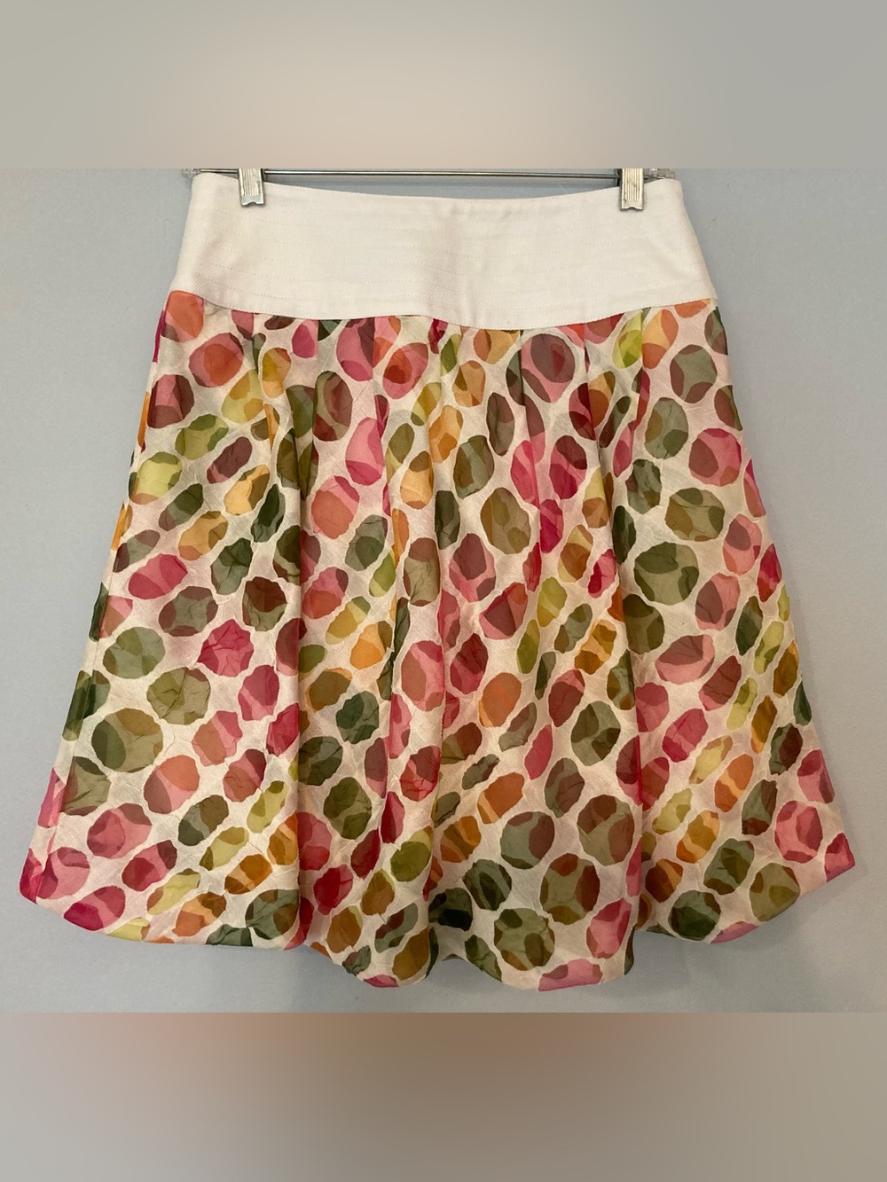 Etcetera Bubble Hem White Waist Multicolor Polka Dot Skirt sz 0